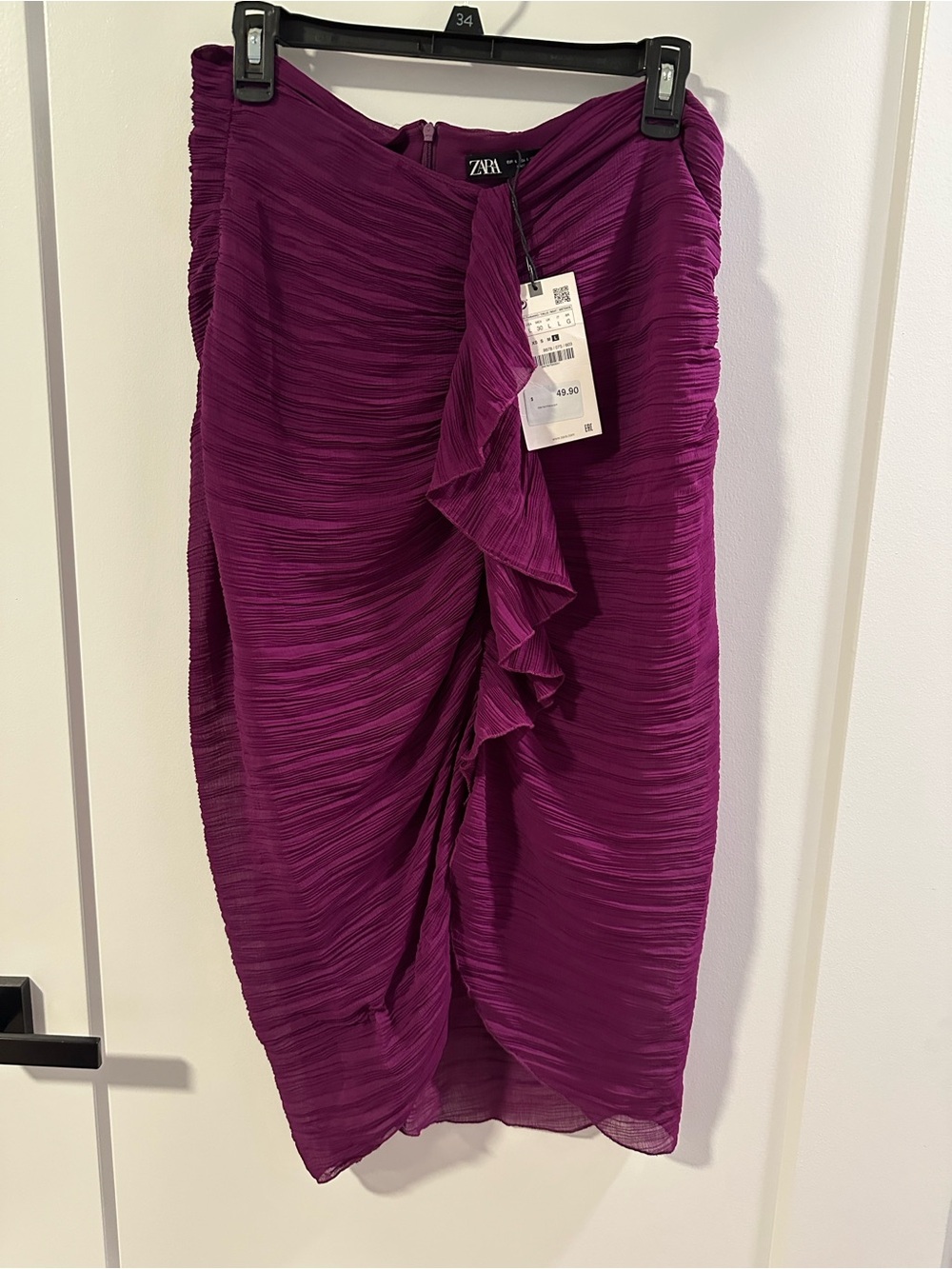 Zara Deep Plum Ruffle-Front Midi Skirt